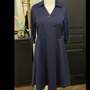 HNNATTA Navy midi dress Faux Wrap Stretch Fit Flare Dress Size XXL Modest